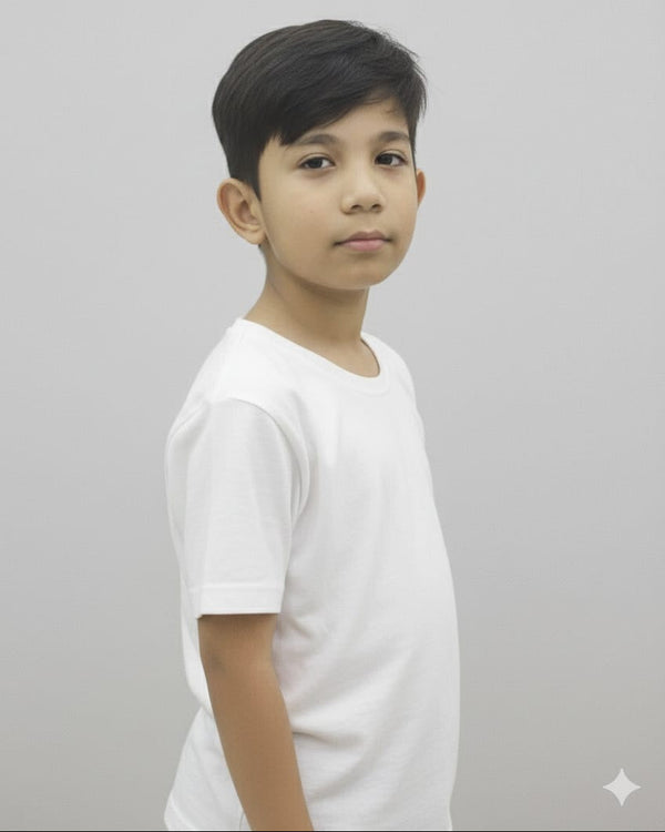 6 piece pack white Kids Half Sleeves Unisex T-Shirt