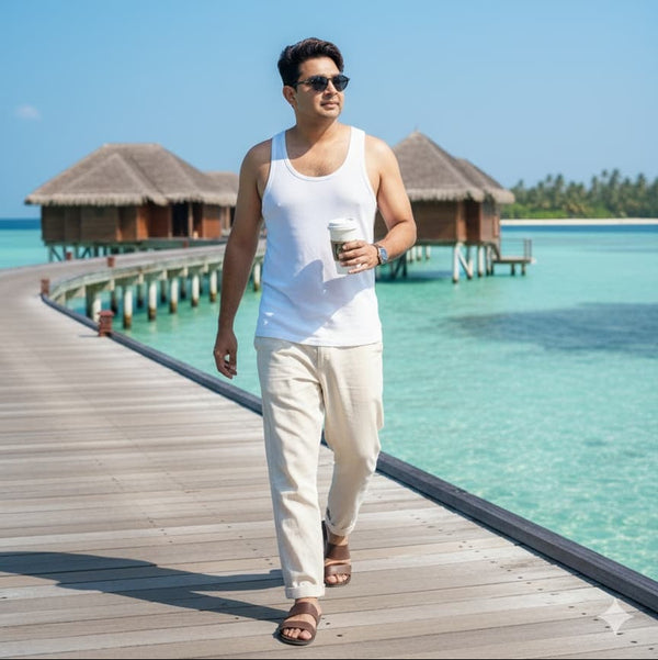 3 piece pack pak-international White Mens Vest Sleeve-Less