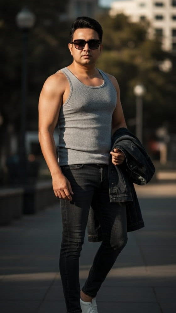 3 piece pack cotton Light Grey Tank Top Sendo Vest