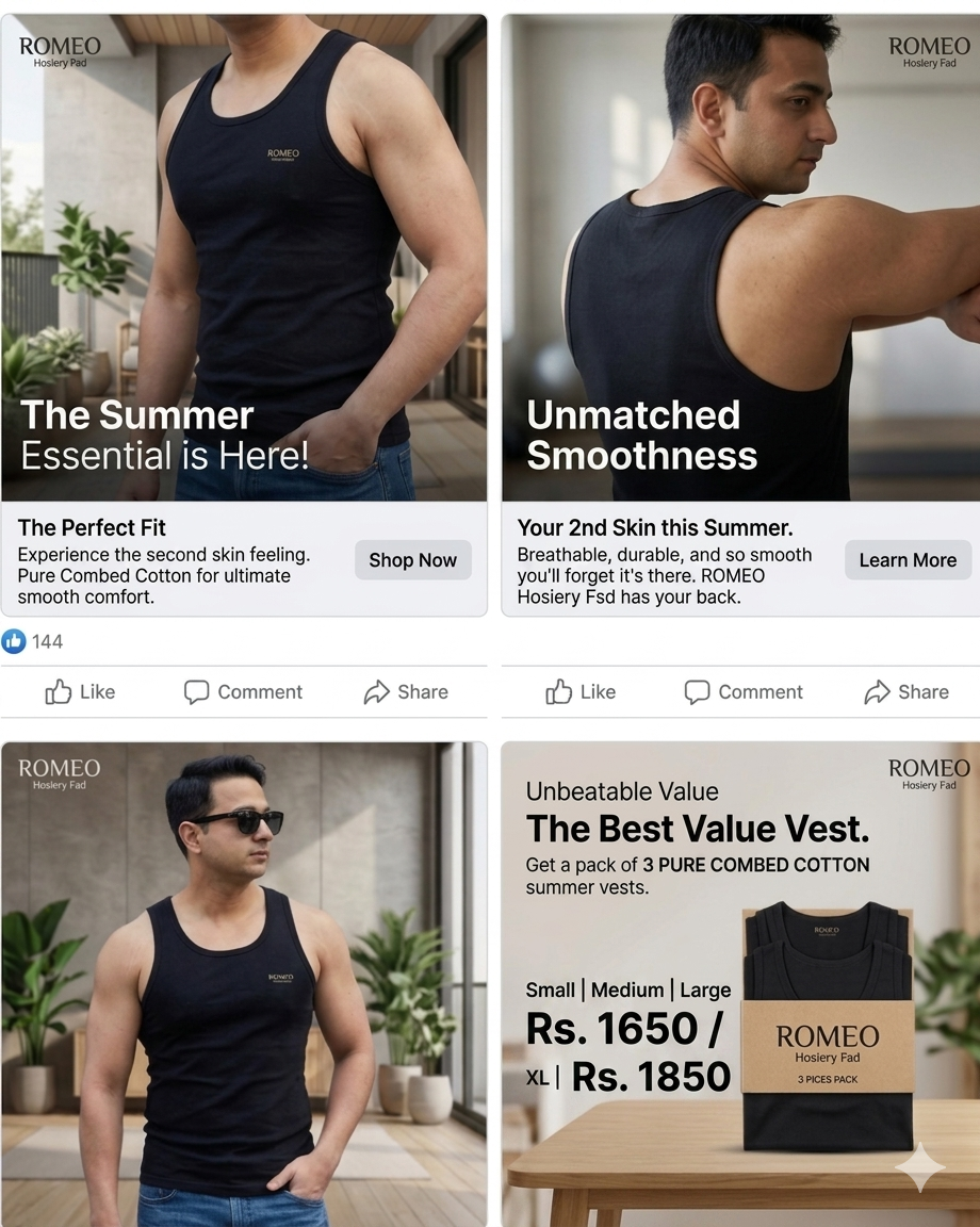 Pack of 3: Combed Cotton Summer Vest
