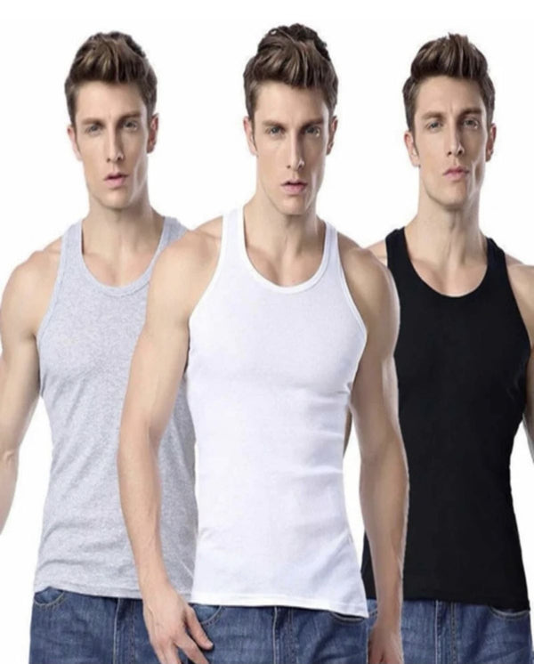 3 piece pack premium Black White Gray.Sleeve-Less vest Pure Cotton